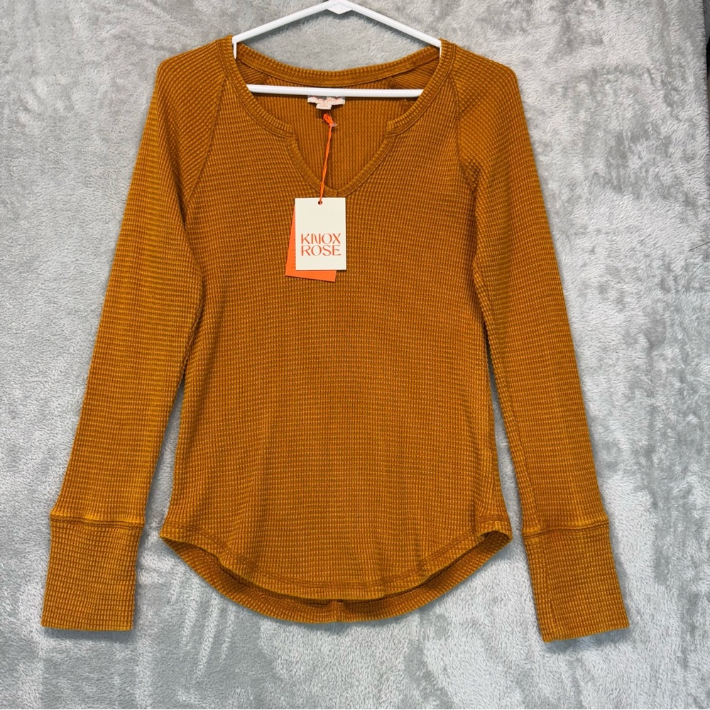 Knox Rose Women's Long Sleeve Notch Neck Thermal Top Brown Size XS